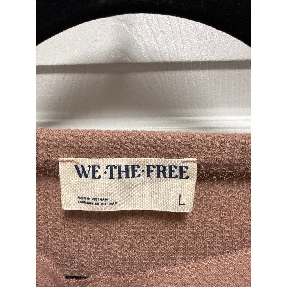 Free People We The Free Beige Waffle Knit Long Sleeve Ruched Shirt Size Large - Picture 5 of 6